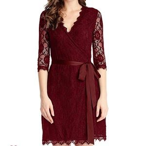 Grapent Lace Wine-colored Wrap Dress